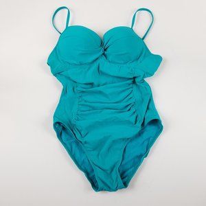 Assets by Spanx Blue Gathered One Piece Swim Suit